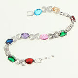 Multicolor Multigem Cubic Zirconia jewelry 925 Sterling Silver Jewelry Link Chain Bracelet Length 18.5cm Free Gift Box