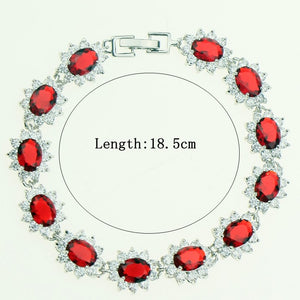 Bridal Top Quality Red Cubic Zirconia White Zircon 925 Sterling Silver 18.5cm Link Chain Bracelets For Women Jewelry