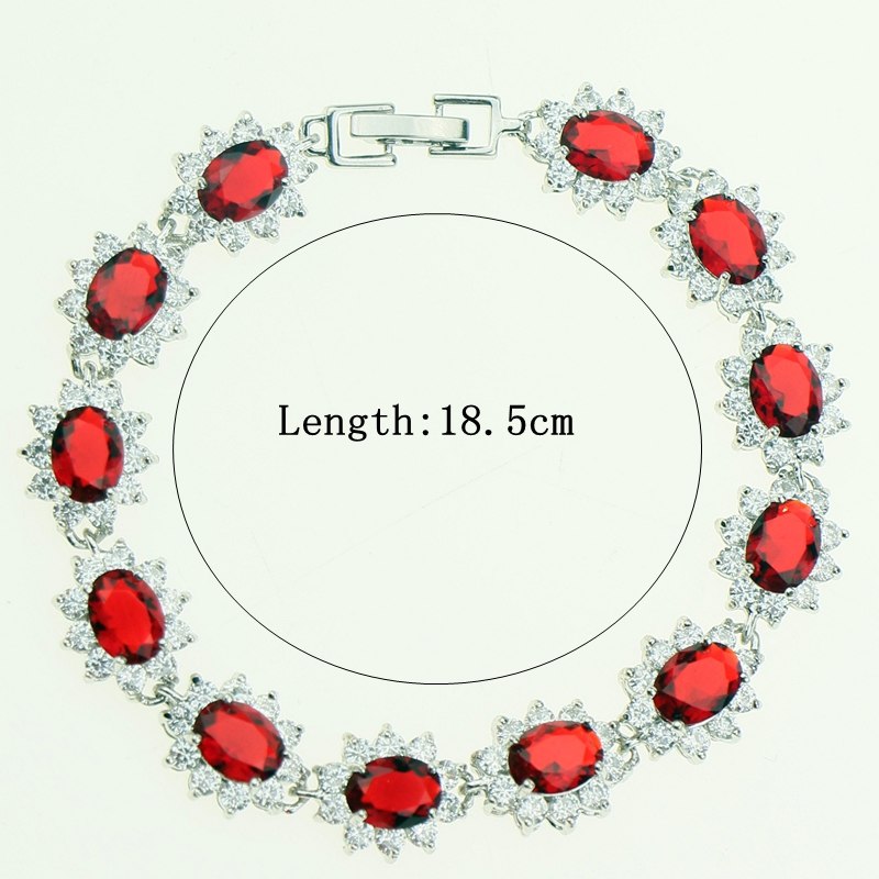 Bridal Top Quality Red Cubic Zirconia White Zircon 925 Sterling Silver 18.5cm Link Chain Bracelets For Women Jewelry 