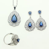 Fashion Women 925 Sterling Silver Jewelery Blue Cubic Zirconia Crystal Earrings/Pendant/Necklace/Ring/Bracelet Jewelry Sets