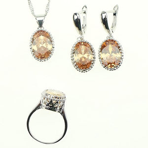 Champagne Zircon Wedding 925 Silver Jewelry Sets For Women Earrings/Rings/Bracelet/Pendant/Necklace Set