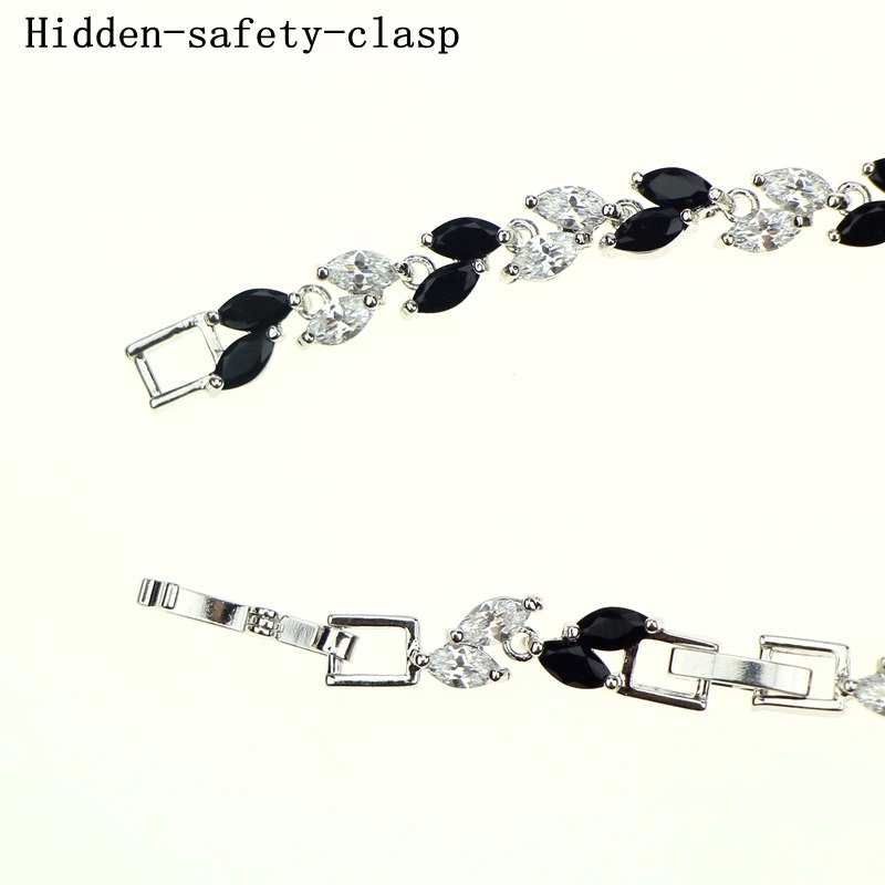 Bridal 925 Sterling Silver Jewelry Overlay Alluring Black&White Zircon 16.5cm/19cm Chain Link Bracelet For Women Free Gift Box