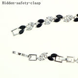 Bridal 925 Sterling Silver Jewelry Overlay Alluring Black&White Zircon 16.5cm/19cm Chain Link Bracelet For Women Free Gift Box