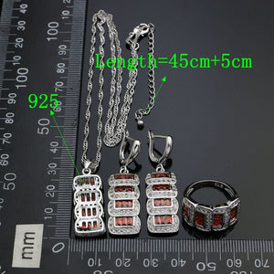 Silver 925 Wedding Jewelry Sets Red Stone White Cubic Zirconia Earrings/Pendant/Necklace/Ring/Bracelet For Women 