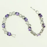 Captivating Purple Natural Crystal White Zircon Created 925 Sterling Silver Jewelry Link Chain Bracelet 18.5cm Free Gift Box