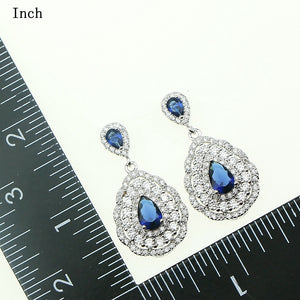 Fashion Women 925 Sterling Silver Jewelery Blue Cubic Zirconia Crystal Earrings/Pendant/Necklace/Ring/Bracelet Jewelry Sets 