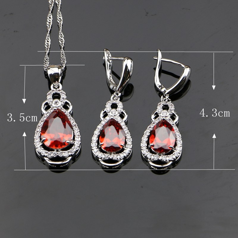 925 Sterling Silver Jewelry Red Cubic Zirconia With White Beads Jewelery Sets For Women Bracelet/Earrings/Ring/Pendant/Necklace