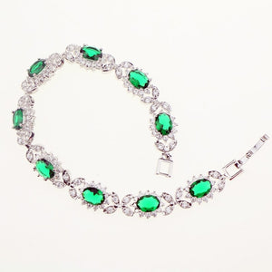 Noble Green Natural Gem Stone White Zircon 925 sterling-silver-jewelry Link Chain Bracelet 19cm For Women Wedding Free Gift Box