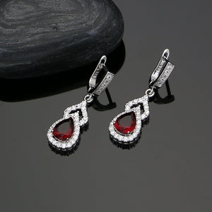 Water Drop Silver 925 Jewelry Natural Red Stone Party Jewelry Sets For Women Accessories Earrings Open Ring Necklace Set 