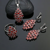 Bridal 925 Silver Wedding Jewelry Sets For Women Red Stones Earrings Ring Necklace Pendant