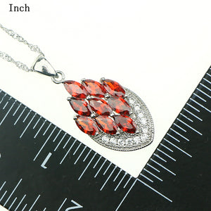 Red Garnet White Zircon Created Sterling Silver 925 Jewelry Sets For Women Wedding Pendant/Earrings/Ring/Necklace Free Gift Box