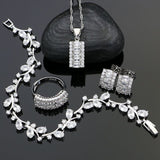 925 Sterling Silver Bridal Jewelry Sets For Women Decoration White Cubic Zirconia Earrings/Ring/Bracelet/Necklace/Pendant