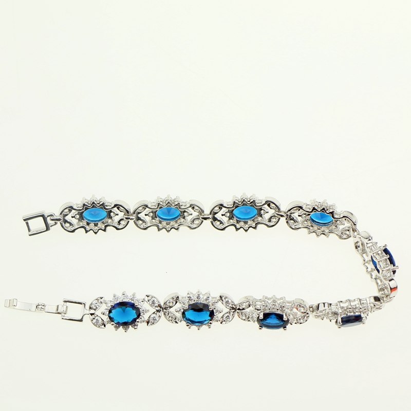 Bridal Trendy Blue Created Stone White Zircon 19cm 925 Sterling Silver Bracelets For Women Jewelry Free Gift Box