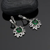 925 Sterling Silver Costume Jewelry Sets Green Zircon White Crystal Necklace Set Wedding Jewelry Earrings For Women 4PCS