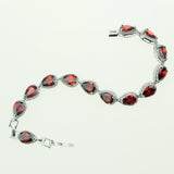 Water Drop Red Garnet CZ 925 Sterling Silver Jewelry Length 18cm 21cm Link Chain Bracelet For Women Free Gift Box