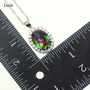 925 Sterling Silver Jewelery Mystic Rainbow Fire Cubic Zirconia Wedding Jewelry Sets For Women Earrings/Pendant/Ring/Necklace