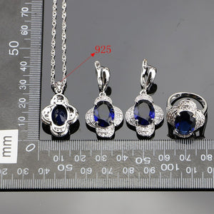 925 Silver Jewelry Sets Natural Blue Cubic Zirconia White CZ Women Wedding Earrings/Rings/Bracelet/Pendant/Necklace Set