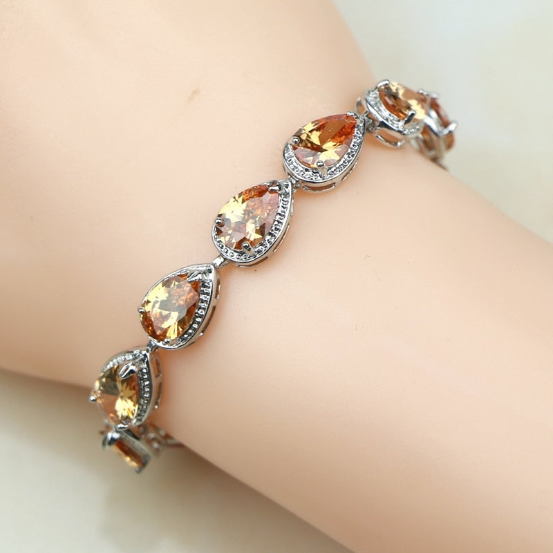 Water Drop Simulated Yellow Aroma Stone CZ 925 Strerling Silver Jewelry Length 18cm 21cm Link Chain Bracelet For Women Free Box