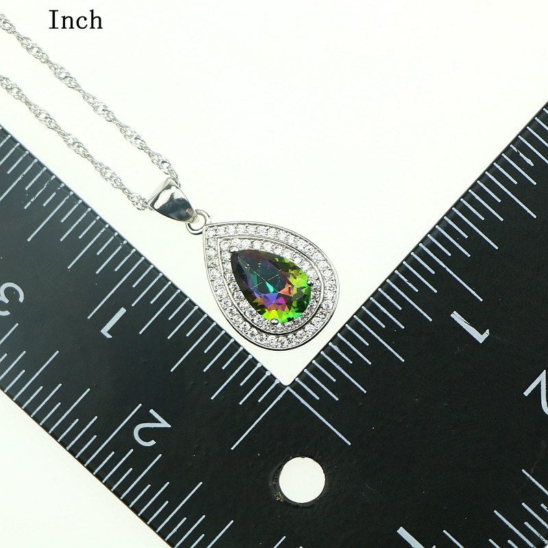 Drop Rainbow Fire White Zircon Created 925 Sterling Silver Jewelry Sets For Women Earrings/Pendant/Necklace/Rings Free Gift Box