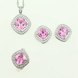 Pink Crystal Zircon Wedding 925 Sterling Silver Jewelry Sets For Women Earrings/Rings/Bracelet/Necklace/Pendant Free Box