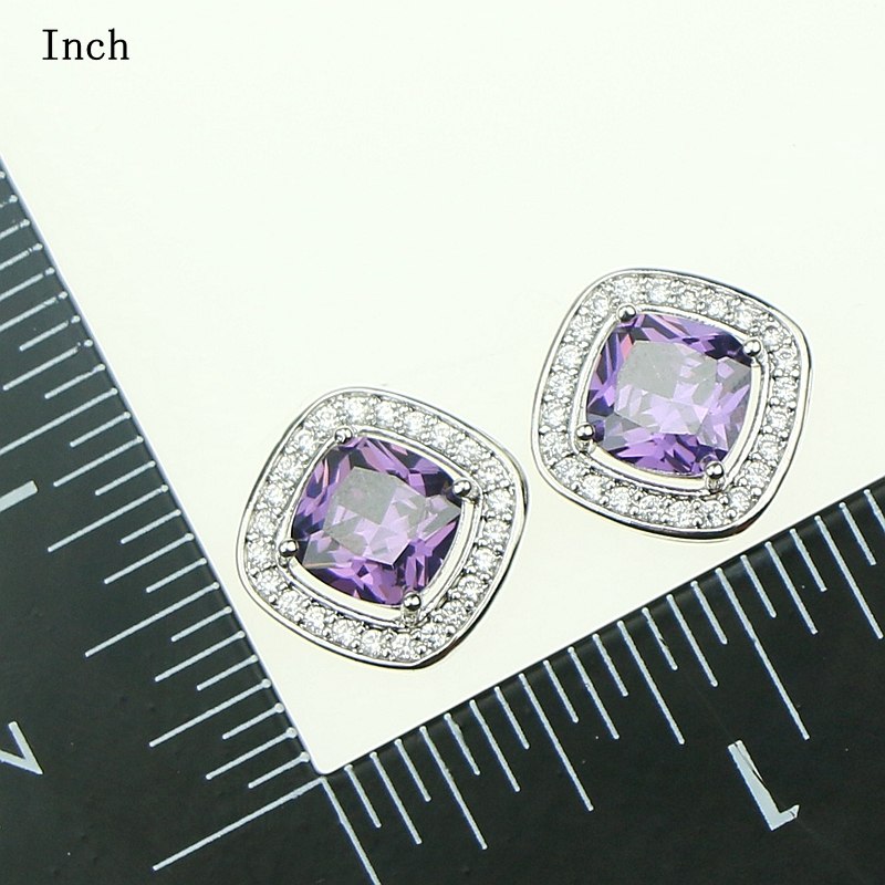 Purple Cubic Zirconia White Rhinestones Jewelery Sterling Silver 925 Jewelry Sets Earrings/Pendant/Necklace/Ring For Women Party