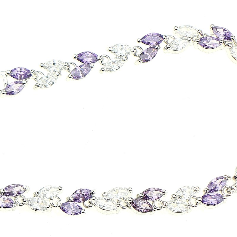 Alluring 925 Sterling Silver Jewelry Purple Natural Crystal White Zircon Created Chain Link Bracelet For Women Free Gift Box