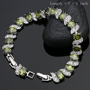 Olive Green White Crystal Silver 925 Jewelry Sets For Women Wedding Accessories Europeans Americans Jewellry Necklace Set