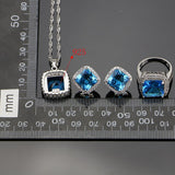 Square Sky Blue Zircon 925 Sterling Silver Jewelry Sets For Women Caucasian Wedding Earrings/Rings/Bracelet/Pendant/Necklace Set