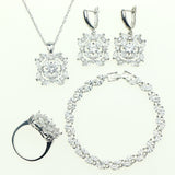 Flower 925 Silver Jewelry Sets Lovely White Zircon Stone For Women Wedding Pendant/Ring/Bracelet /Necklace/Earrings