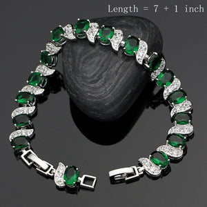 925 Sterling Silver Costume Jewelry Sets Green Zircon White Crystal Necklace Set Wedding Jewelry Earrings For Women 4PCS