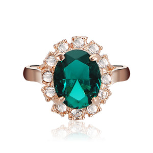 Elegant Italina Rose Gold Crystal Emerald Women Finger Ring