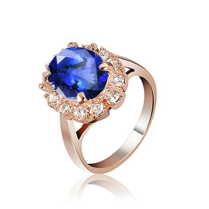 Elegant Italina Rose Gold Crystal Emerald Women Finger Ring