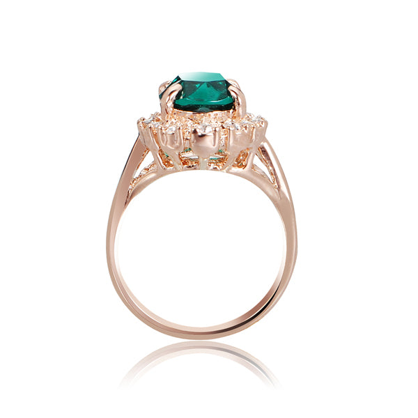 Elegant Italina Rose Gold Crystal Emerald Women Finger Ring