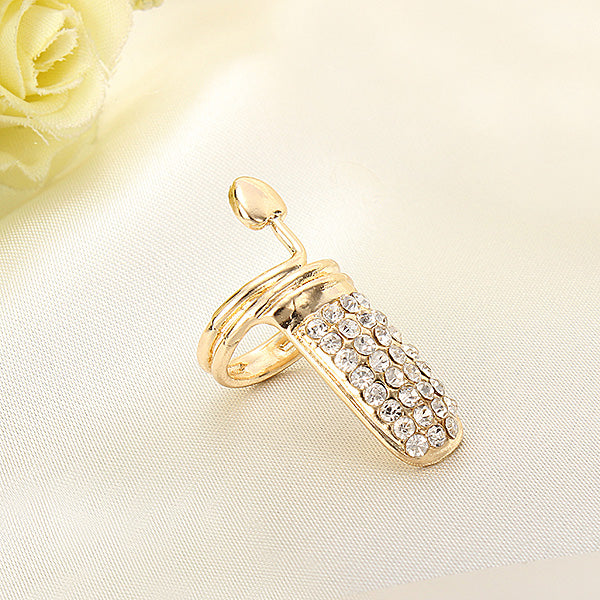 Gold Silver Rhinestone Heart Fingernail Ring Women Jewelry