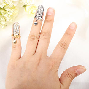 Gold Silver Rhinestone Heart Fingernail Ring Women Jewelry