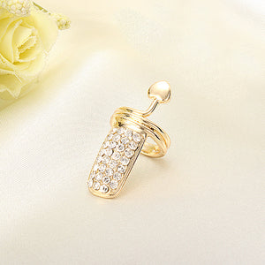 Gold Silver Rhinestone Heart Fingernail Ring Women Jewelry