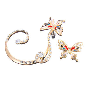 18K Gold Plated Rhinestone Butterfly Ear Clip Stud Earrings Jewelry