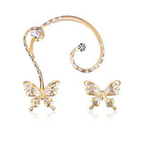 18K Gold Plated Rhinestone Butterfly Ear Clip Stud Earrings Jewelry