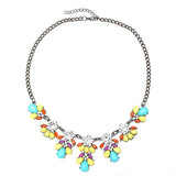 Crystal Flower Pendant Statement Necklace Metal Chain Choker Necklace 