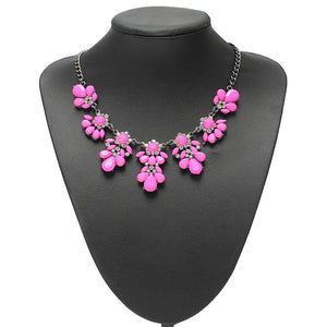 Crystal Flower Pendant Statement Necklace Metal Chain Choker Necklace 