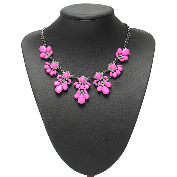 Crystal Flower Pendant Statement Necklace Metal Chain Choker Necklace 