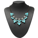 Crystal Flower Pendant Statement Necklace Metal Chain Choker Necklace 