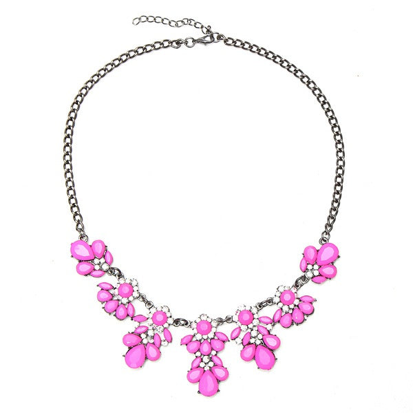 Crystal Flower Pendant Statement Necklace Metal Chain Choker Necklace