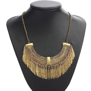 Vintage Gold Plated Tassel Statement Bib Choker Necklace For Women