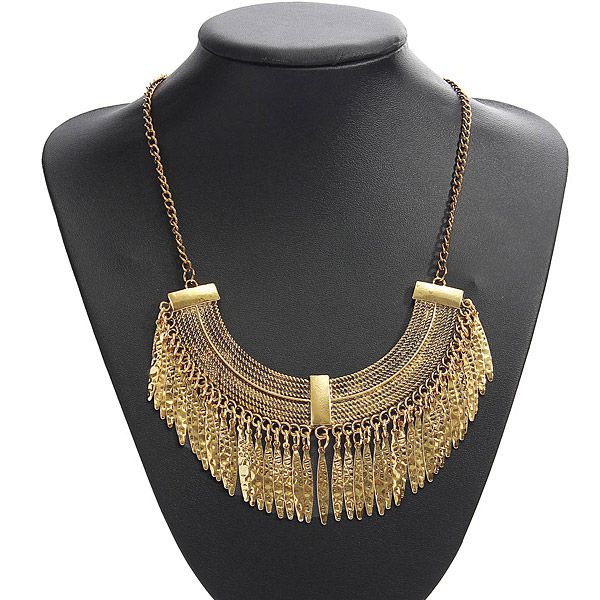 Vintage Gold Plated Tassel Statement Bib Choker Necklace For Women
