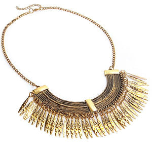 Vintage Gold Plated Tassel Statement Bib Choker Necklace For Women