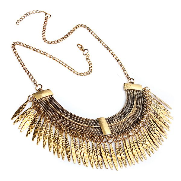 Vintage Gold Plated Tassel Statement Bib Choker Necklace For Women