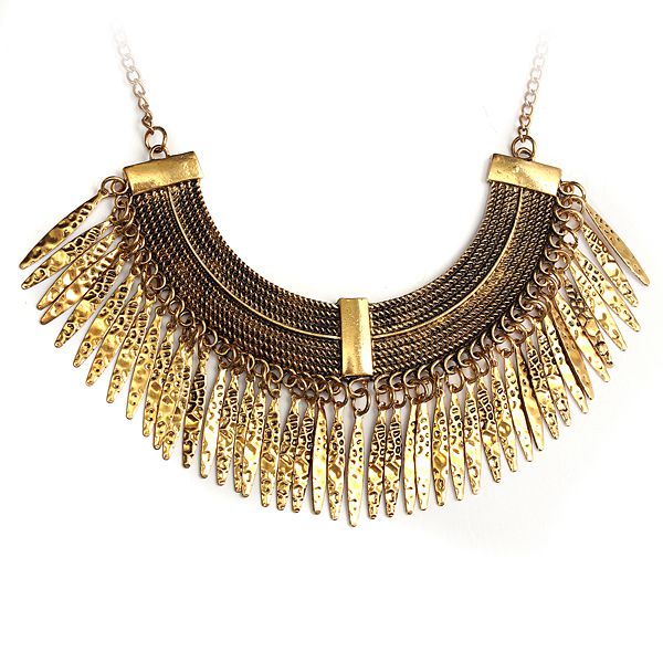 Vintage Gold Plated Tassel Statement Bib Choker Necklace For Women