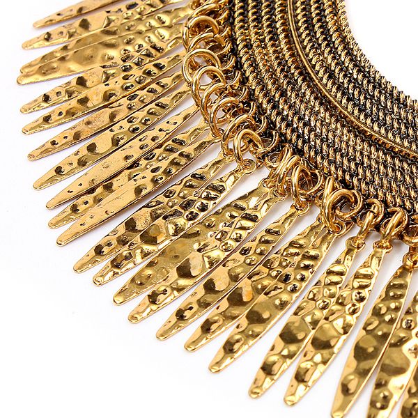 Vintage Gold Plated Tassel Statement Bib Choker Necklace For Women