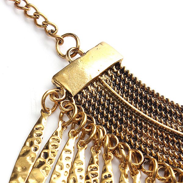 Vintage Gold Plated Tassel Statement Bib Choker Necklace For Women